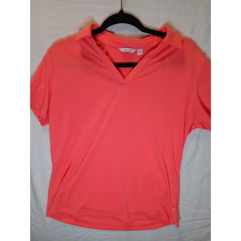 Lady Hagen v neck golf‎ polo. Salmon. Large